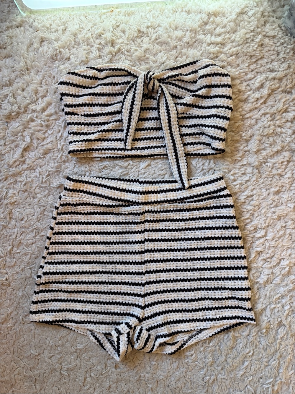SHEIN Black and White Striped Crochet Two-Piece Set